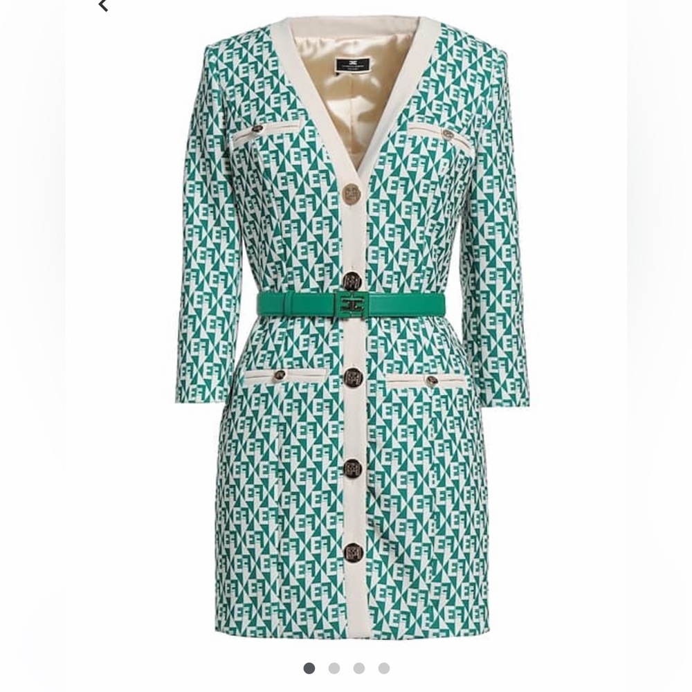 Elisabetta Franchi Green Patterned Elegant Dress